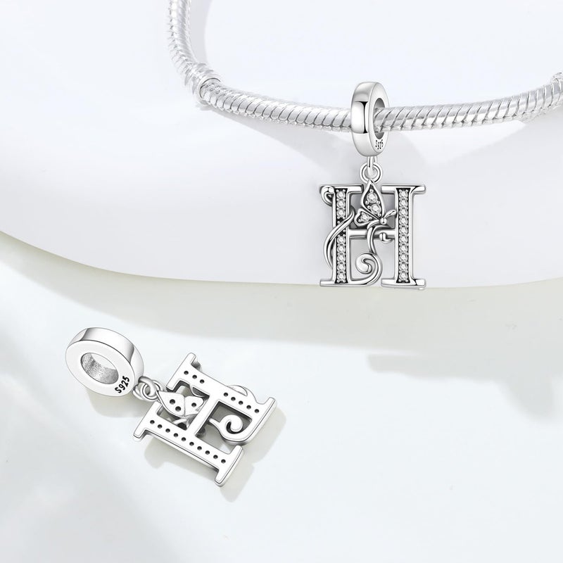 PANPOKI Store 2 Pack 925 Sterling Silver Butterfly Letter Charms for Bracelets and Necklace Alphabet Initial Dangle Pendants Round Spacer Beads Pave Cubic Zirconia Jewelry Gift for Women - Image 2